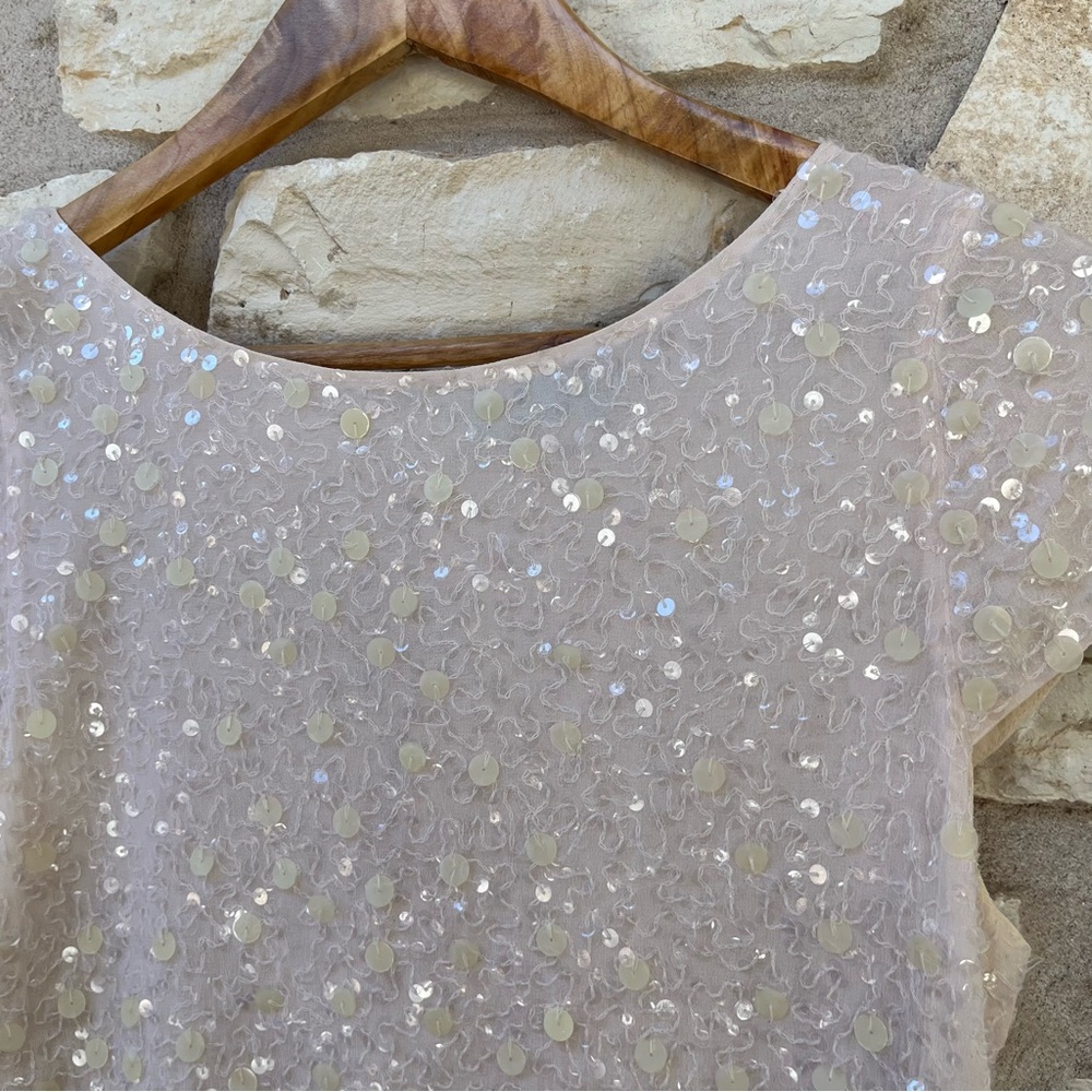 Alice + Olivia Sarita Sequin-Embellished Silk Crop Top Pink Small - Picture 2 of 7